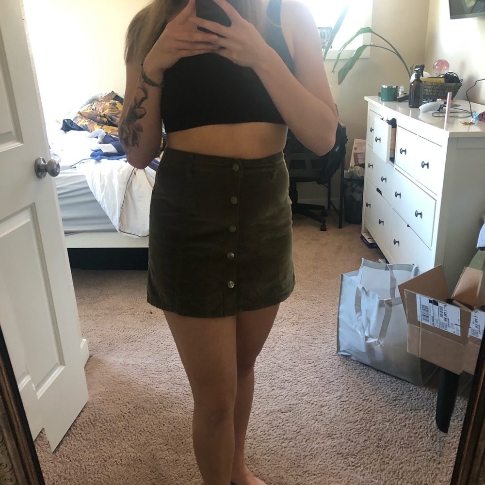 Olive green button up pencil skirt